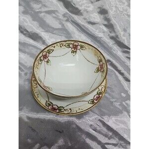 Antique MORIMURA NIPPON Moriage Porcelain Bowl With Underplate HandPainted 1911